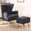 Upholstered Chenille Grey Wing Back Armchair Chair And Footrest Stool