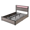 DOUBLE BED FRAME WITH LED LIGHTS, 4 DRAWERS, CHARGING STATION METAL PLATFORM BED