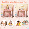 Kids Princess Vanity Table & Chair Set w/Pull-out Drawer & Stool-Pink