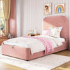 Kids Velvet Single Bed 90x190cm with Hydraulic Storage for Small Bedrooms, Pink