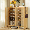 6 Tier Bamboo Shoe Cabinet Cupboard Storage Rack w/ 3 Doors for Hallway Entryway