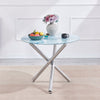 Round Grey Marble Tempered Glass Dining Table Silver Chromed Legs Dining Room