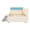 Day Bed 3ft Upholstered Single Bed Frame with Storage Drawers & LED Lights Beige