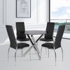 Round Dining Table Home Office Desk Black Glass Tabletop with Metal Cross Legs