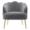 Grey Velvet Scallop Shell Sofa Chair Wing Back Lotus Seat Accent Armchair Sofa