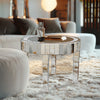 Elegant Round Mirrored Coffee Table with Crystal Inlay Bling Silver Accent Table