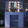 White Large Dressing Table With 7 Drawers LED Lights Mirror Makeup Vanity Desk