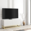 TV Unit 100cm Fluted Doors White Matt Gold Metal Base Modern Cabinet Stand