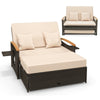 Outdoor Wicker Daybed Rattan Woven Loveseat Patio Sun Lounger w/ Storage Ottoman