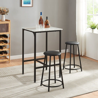 3 Piece Pub Dining Set, Industrial Counter Height Dining Sets with 2 Soft Stools