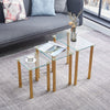 Nest of 3 Clear Tempered Glass Side End Nested Table Golden Stainless Steel Tube