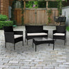 4 Piece Black Rattan Garden Furniture Set Chairs Table Sofa Wicker Outdoor Patio