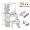 Dressing Table White Wood Makeup Desk with Mirror 5 Drawers Stool Shelf Bedroom