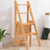 3-in-1 Wooden Stepladder Convertible Folding Step Stool Chair Display Rack Stand