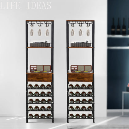 20 Bottles Wine Rack Freestand Floor w/Drawer Tall Wine Bar Stand Shelf Display