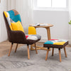 Modern Pacthwork Fabric Armchair Accent Wing High Back Chair Stool Footrest Sofa