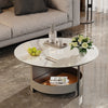 Round Marble Coffee Table Side Table Saddle Leather Storage Tray for Living Room