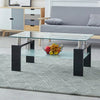 Black Glass Coffee Table 2 Tier With Shelf Rectangle MDF Legs Livingroom Modern