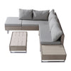 Rattan Garden Furniture Set Patio 6 Seater Corner Sofa with Table Cushions Khaki
