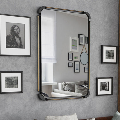Large Retro Black Metal Pipe Wall Mirror Home Office Studyroom Accent Mirror Dec