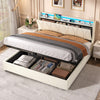 Upholstered Ottoman Storage Bed Frame 5ft King with Storage Headboard, LED Beige