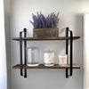 2 Tiers Rustic Floating Shelves Wooden Wall Mounted Shelf Display Rack