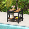 Outdoor Side Table 2-Tier Patio Metal End Table w/4CM Umbrella Hole-Natural