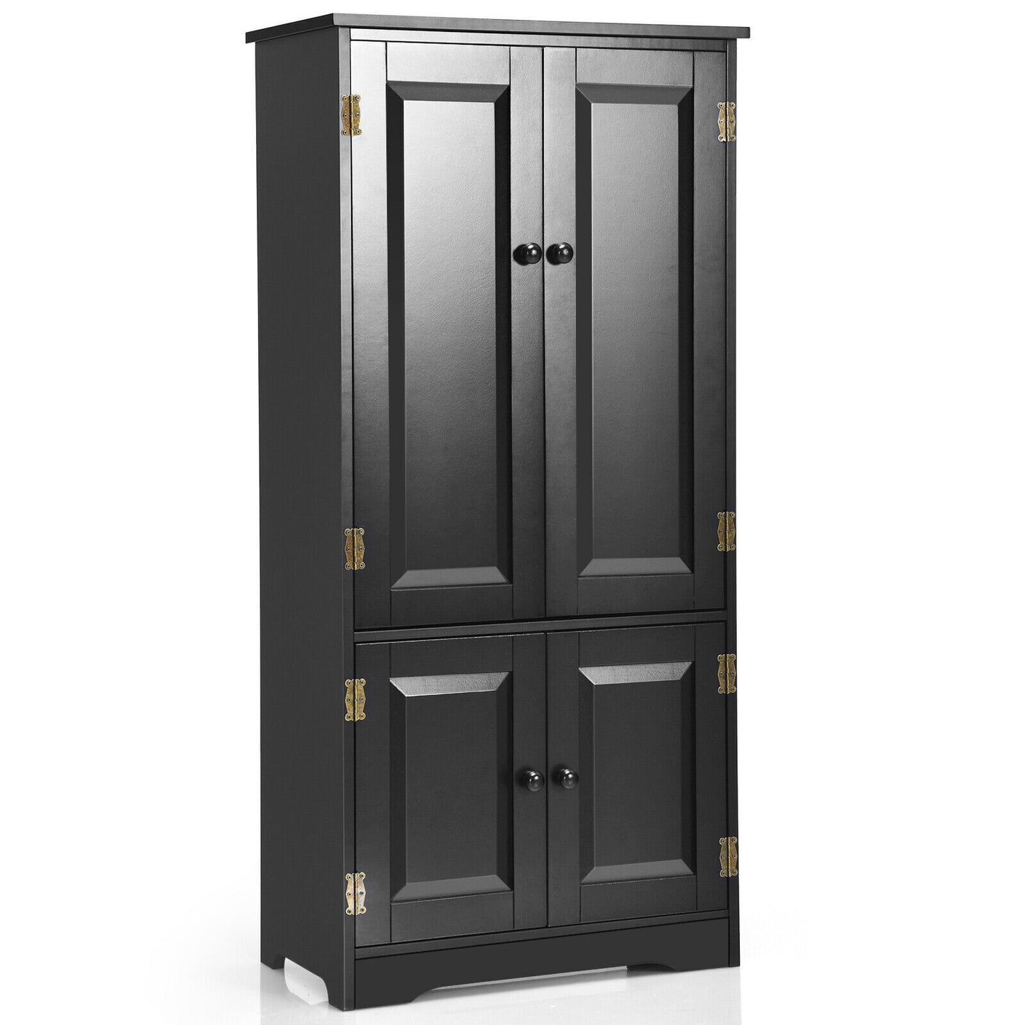 Antique Low Floor Cabinet Freestanding Storage w/Double Door Adjustable Shelf