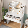 White Dressing Table Mirror With LED Lights Drawers Vanity Makeup Desk Stool Set