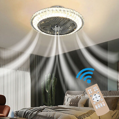 Luxury Crystal Chandelier Modern Ceiling Fan With Lights Dimmable 3 Color Remote