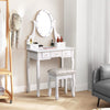 White Dressing Table with Mirror and Stool, 5 Drawers for Storage, 75x40x141.5cm
