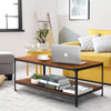 Large Rectangular Coffee Table 2 Tier Rustic Walnut Living Room w/ Storage Shelf