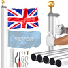 20FT Detachable Flagpole Kit Heavy Duty Aluminum Flag Pole British Silver