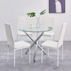 4x White Faux Leather Dining Chairs Round Tempered Glass Silver Leg Dining Table