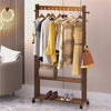 Bamboo Clothes Rail Rack Coat Stand Entryway 2 Storage Shelves With Wheel