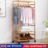 Wooden Clothes Rail Garment Clothes Rack Hanging Display Storage Shelves &Pulley