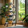 XXL Black Iron Metal Plant Stand 9-Potted Flower Holder with Wheels Display Rack