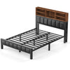Double Bed Frame Industrial Metal Platform Bed w/ LED Headboard and Footboard UK