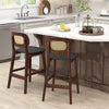 Set of 2 Bar Stools Dining Counter Height Chair Padded Seat With Rattan Backrest