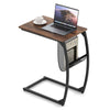 GYMAX C Shaped Side Table Compact Sofa Side Table with Mesh Bag