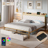 4ft6 Double Gold Metal Bed Frame with Drawer Storage Headboard Charging Station
