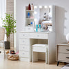 White Dressing Table MDF Makeup Desk Dresser with Slide Mirror 6 Drawers Stool