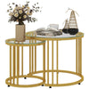 Gold Nesting Coffee Tables Set of 2 Round Tempered Glass Top Art Deco Side Table