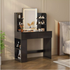 Gunji Black Modern Makeup Desk Wood Dressing Table with LED Mirror Vanity Table