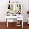 LED Mirror Dressing Table Visual Desktop Vanity Table Desk Stool Set w/ Drawers
