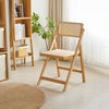 2pc Wooden Folding Chairs Woven Rattan Backrest Seat Modern Lounge Dining Chairs