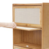 4 Tier Bamboo Rattan Storage Cabinet with 4 Sliding Mesh Doors Kitchen Organizer