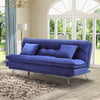 3 Seater Sofa Bed Blue Velvet Recliner Sofabed Click Clack Metal Leg Tufted Back