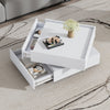 Coffee Table 360° Rotating Modern Square Table With 2 Drawers Storage White