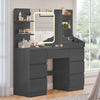 Gunji Dressing Table Adjustable LED Lights with 7 Drawers&4 Open Shelves Black